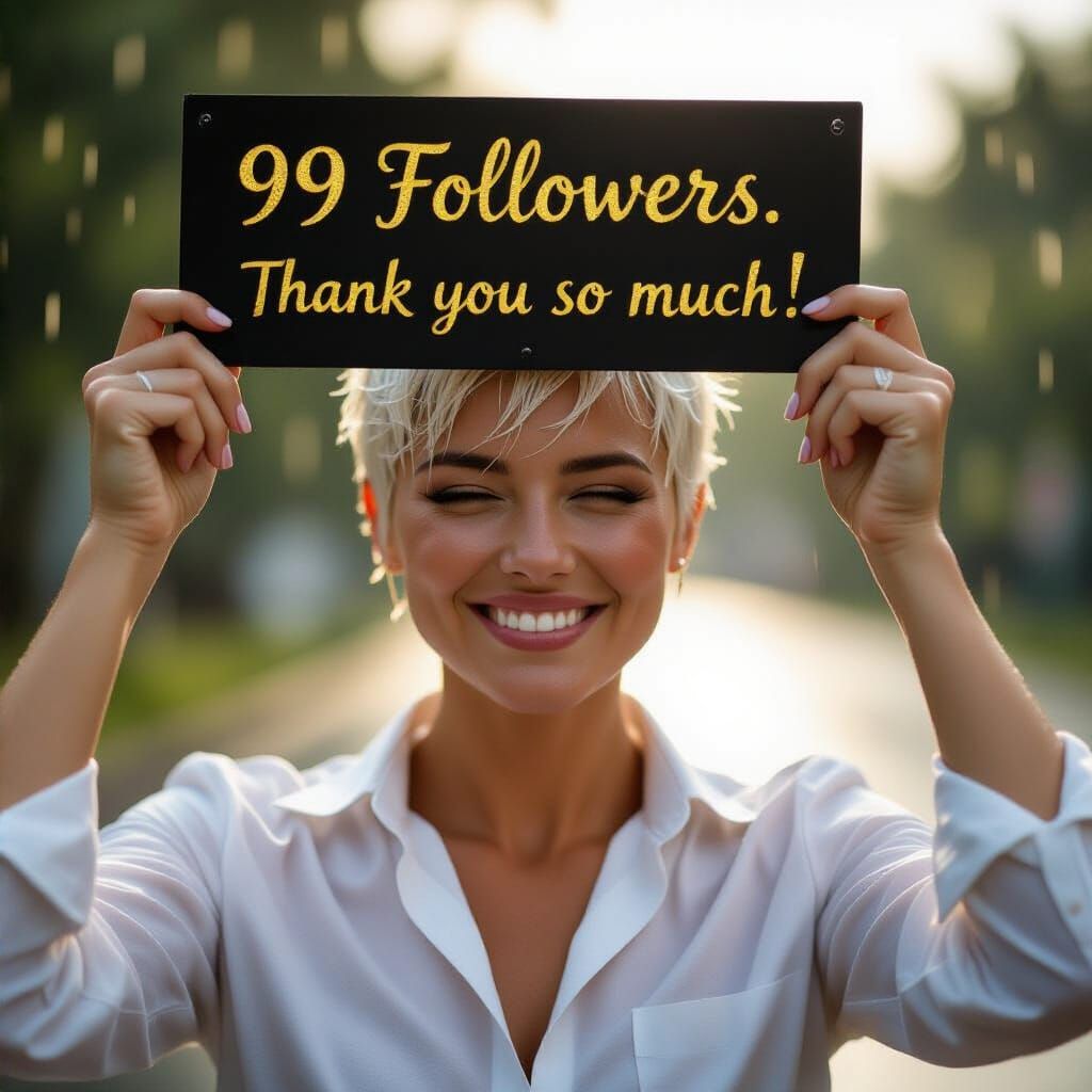 Drenched Woman Holds Thank You Sign