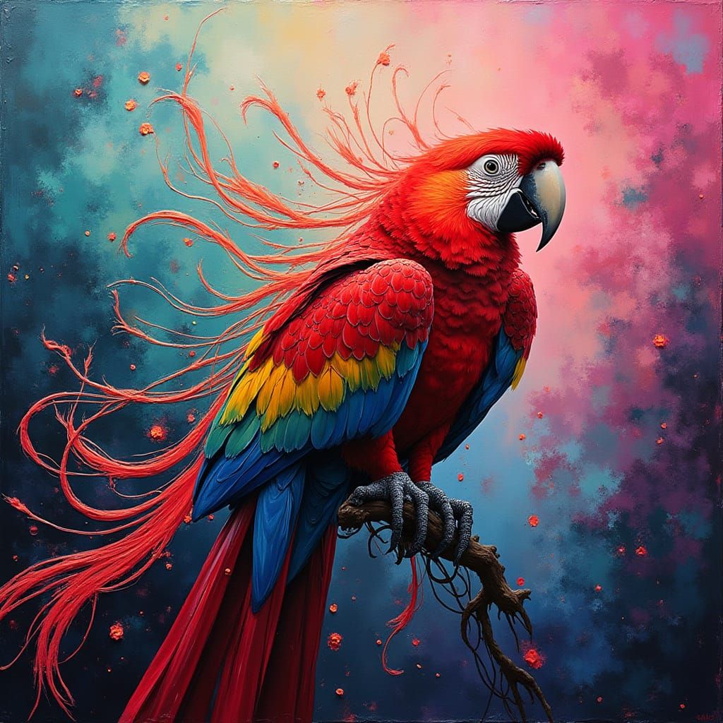 Vibrant Dreamscape in Scarlet Macaw Expressionism