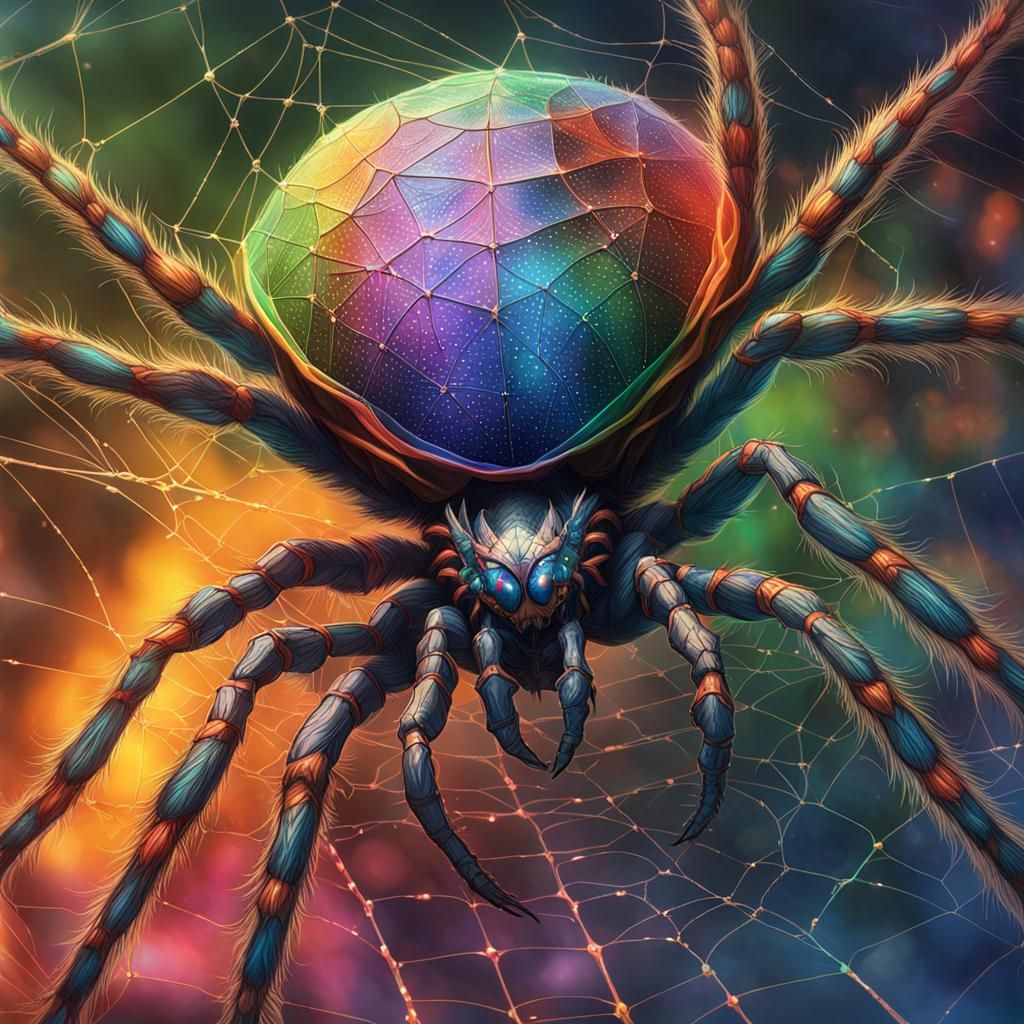 Rainbow Spider Portrait in Hyperrealistic Style