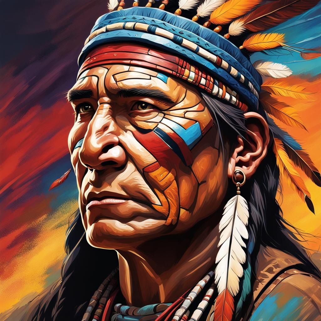 Native American Portrait in Kinkade Style