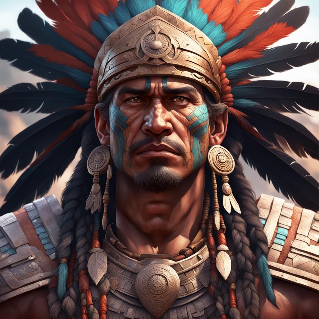 Aztec Warrior Portrait in Hyperdetailed Style