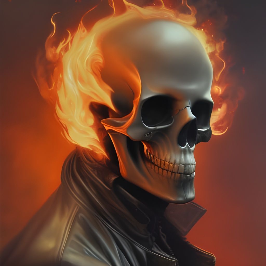 Flaming Skull Portrait in Gothic Art Style