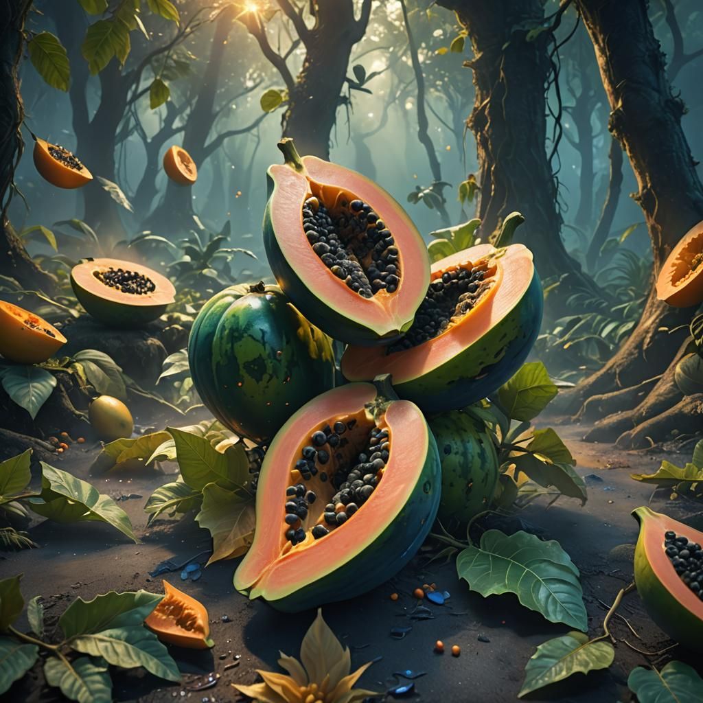 Fantasy Papaya in Misty Forest Concept Art