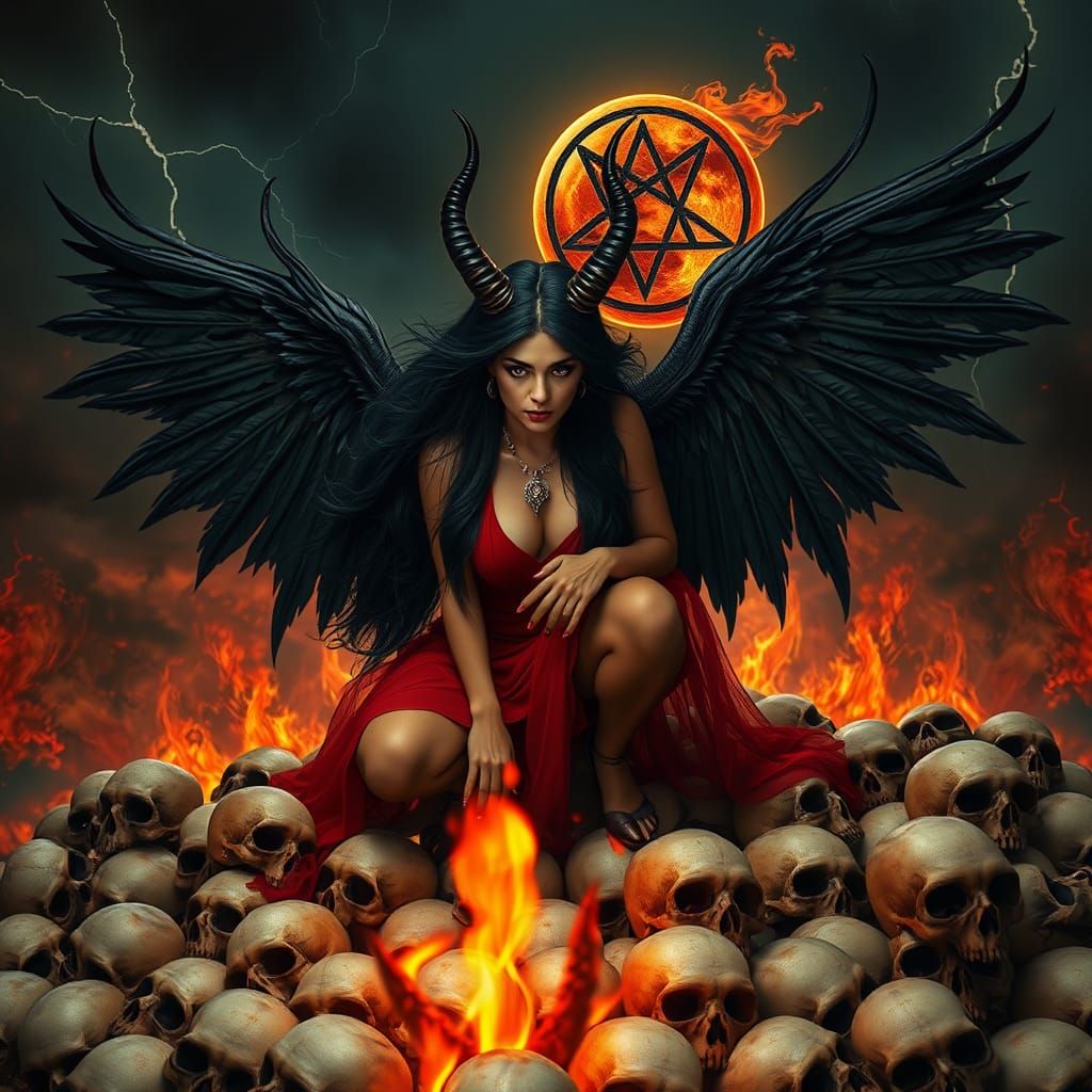 Goddess of Darkness Ascends Amidst Fiery Skies