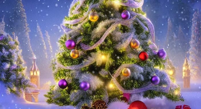 (baby bunny on the snow) (glitter christmas trees lights) et...