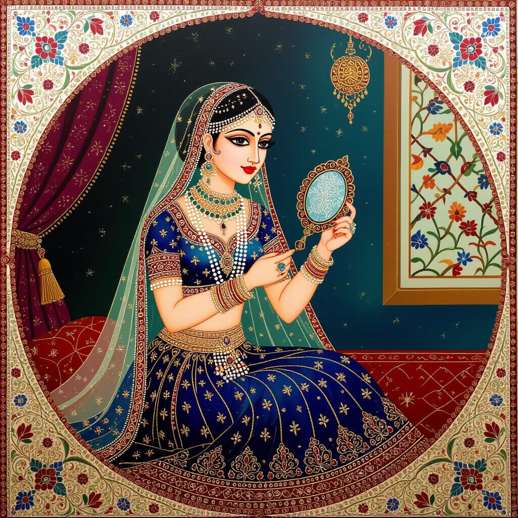 A sequin embellished and gem encrusted mughal painting of  t...