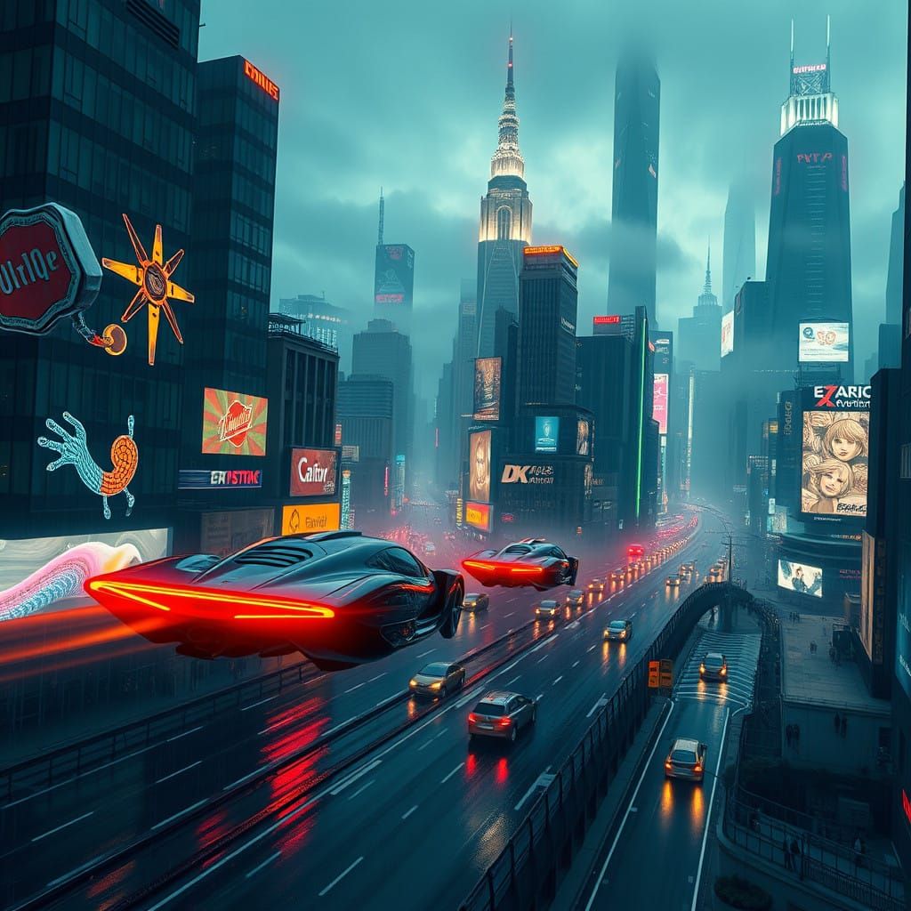 Cyberpunk Cityscape in Futuristic Metropolis Style