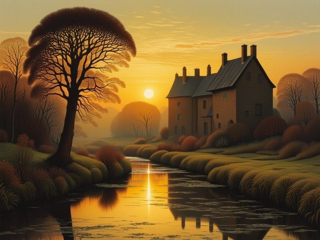 Watermill in Soft Evening Light, Inspired by Masters