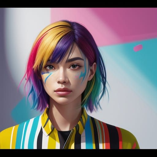 Intricately Detailed Portrait in Colorful Stripes