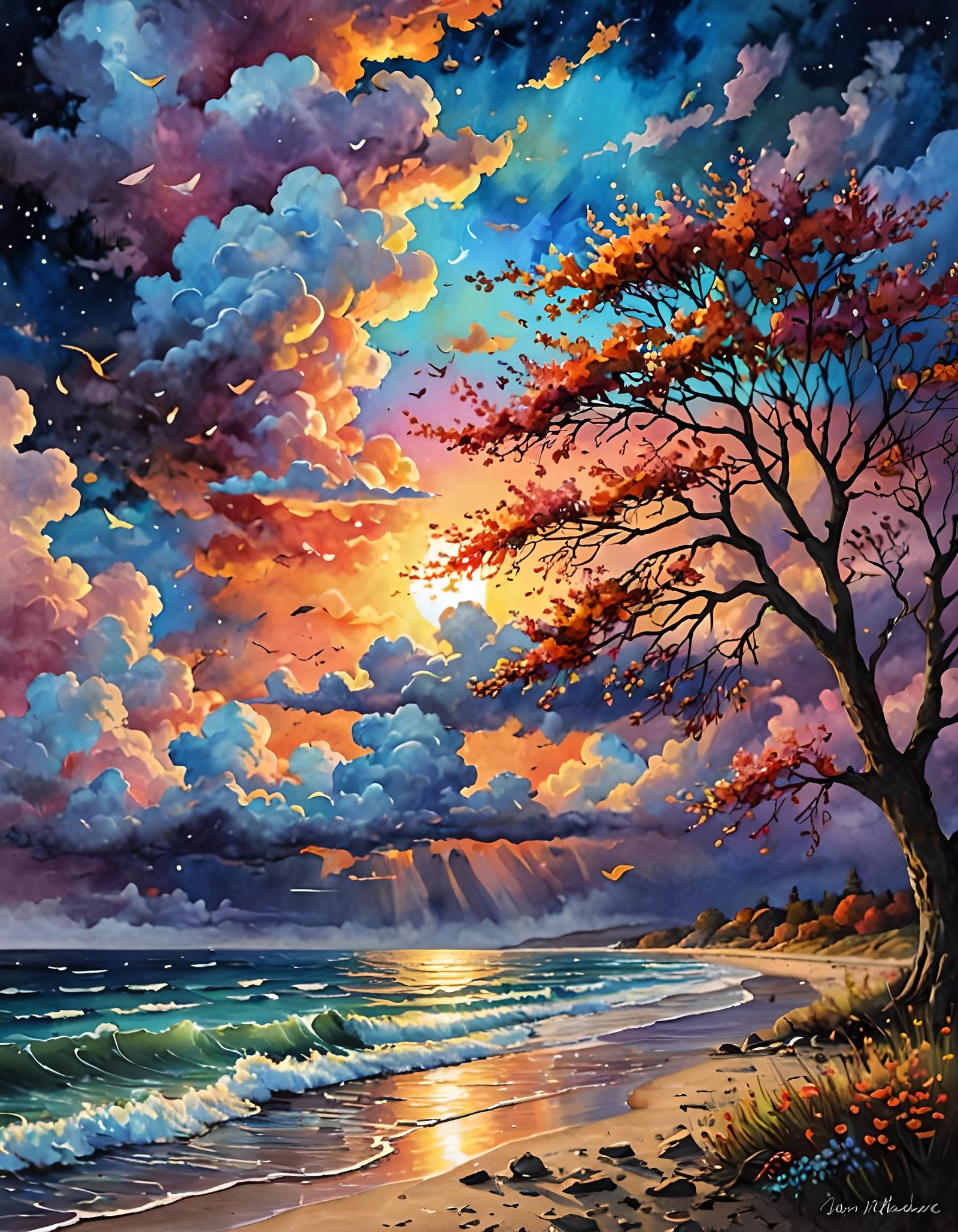 Dreamy Twilight Sky with Swirling Colors