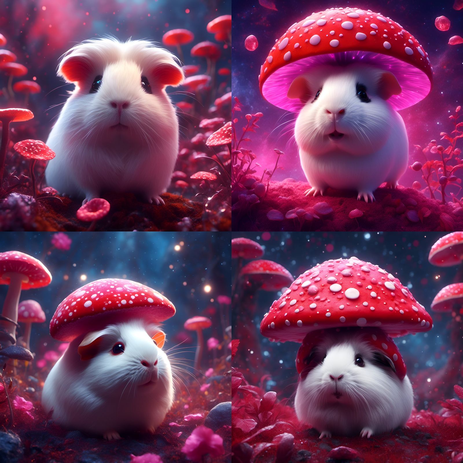 Red Mushroom and Guinea Pig in Cosmic Illustration