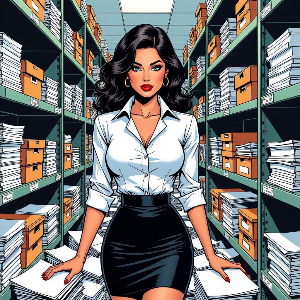 Woman Crushed by Papers in Comic Book Style