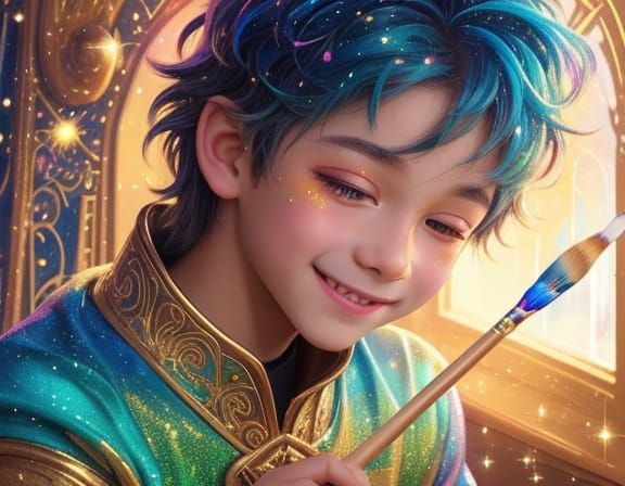 Child Magically Painting in Glitter-Core Style