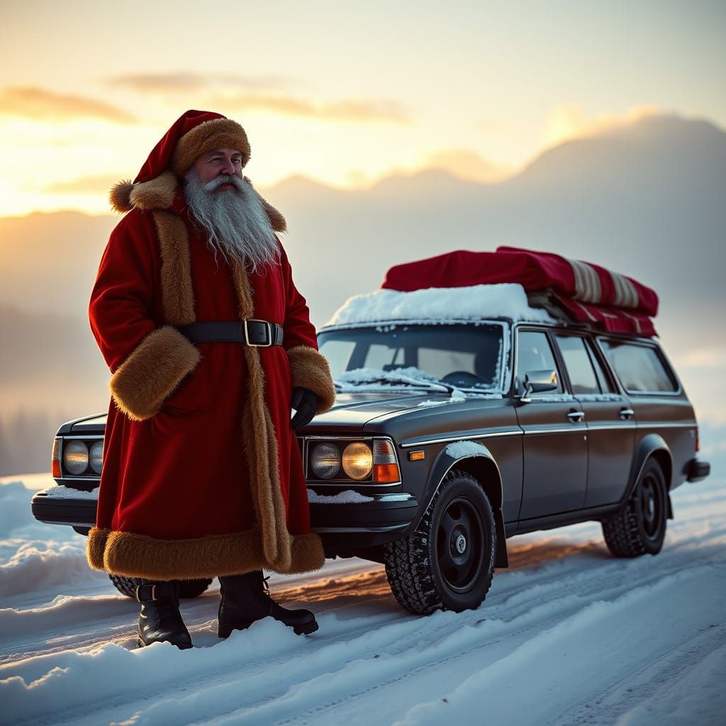Red Santa Claus in a Cinematic Winter Wonderland