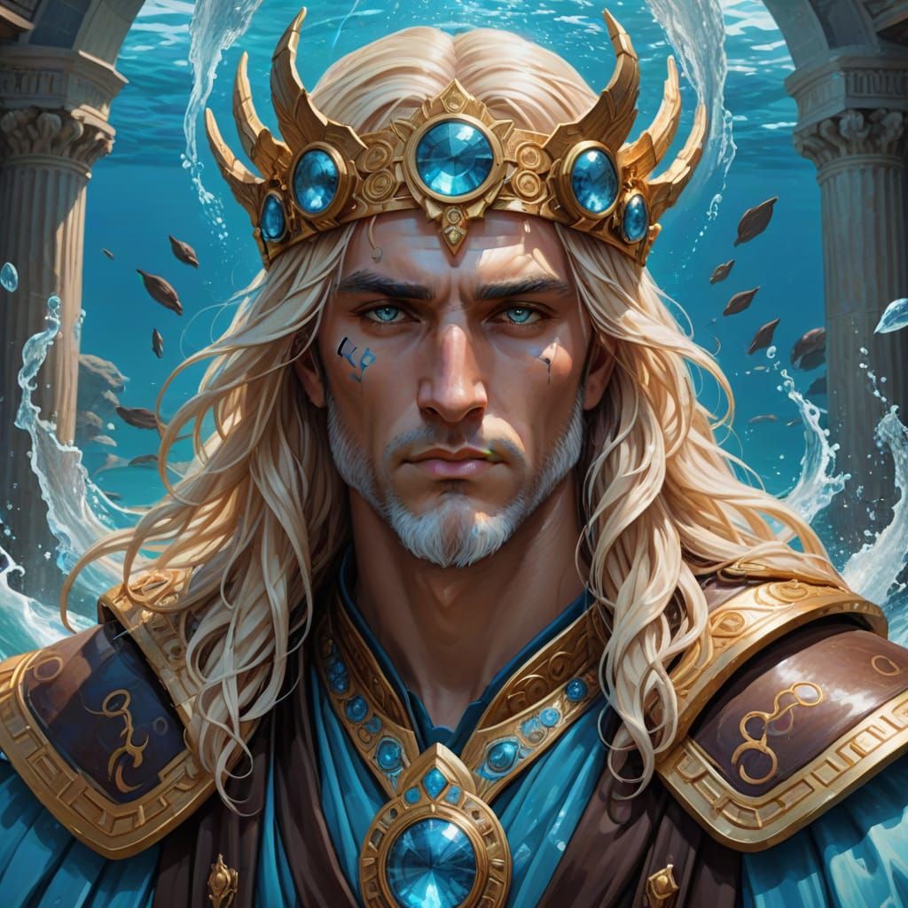 A breathtaking, close portrait of Hydros, the Primordial God of Clear Waters.