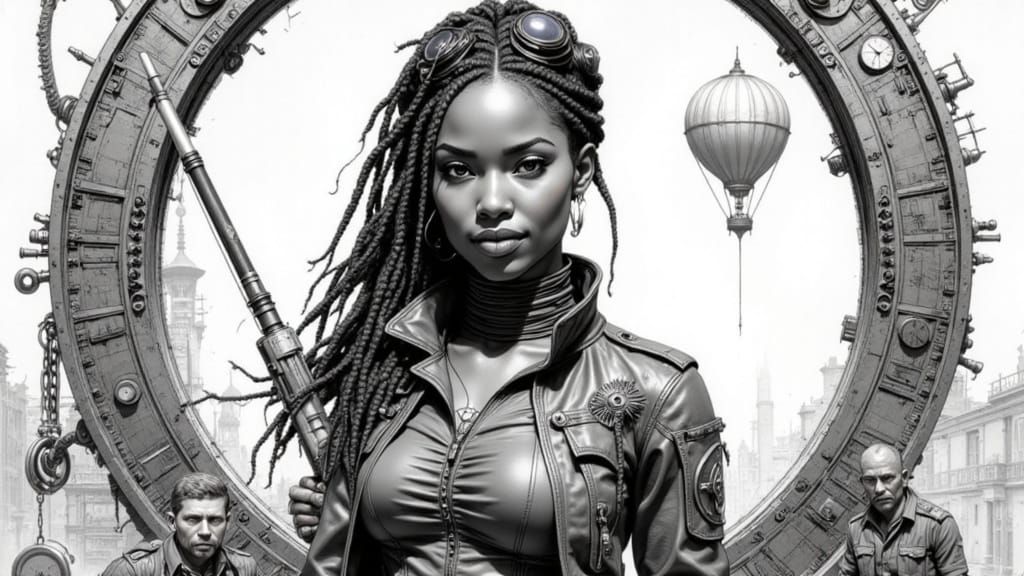Monochrome Steampunk Portrait of a Black Woman