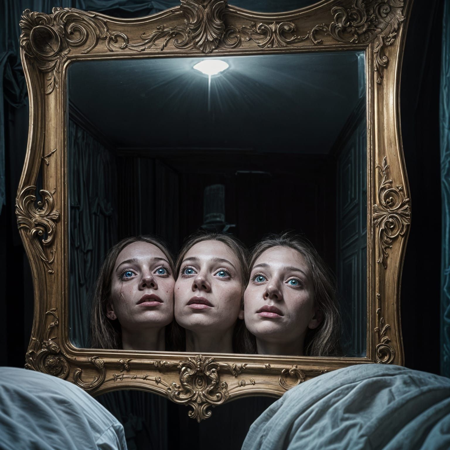 Surreal Upside Down Bedroom in Reflected Reality