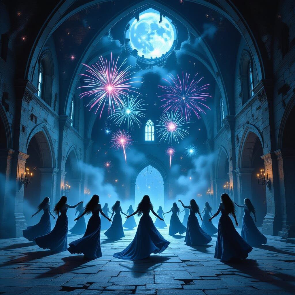 Spectral Dancers in Moonlight Castle Ballroom