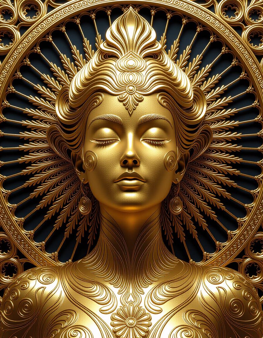 Golden Goddess Statue: A 3D Masterpiece