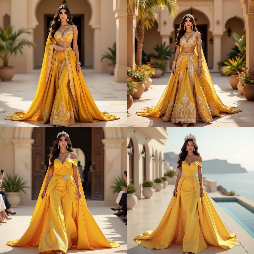 Yellow Wedding Dress with Long Train and Updo