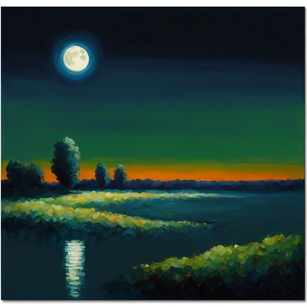 Moonlit Forest Walk in Neo-Impressionist Style