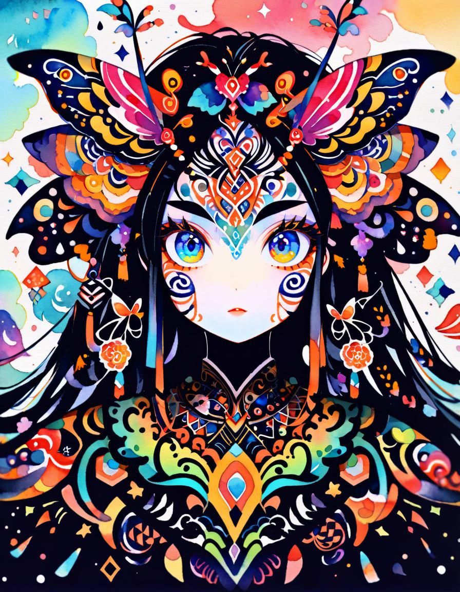 Surreal Fairy Portrait in Flowing Watercolor Style