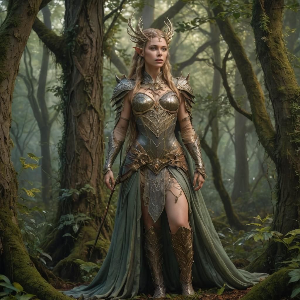 Elven Warrior Queen in Forest, Fantasy Realism