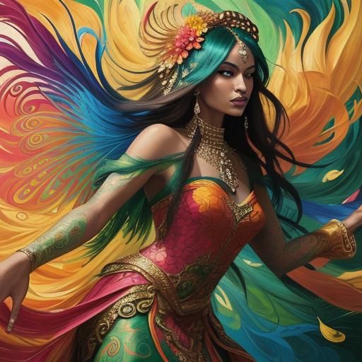 Dragon Peacock Woman in Abstract Expressionism Style