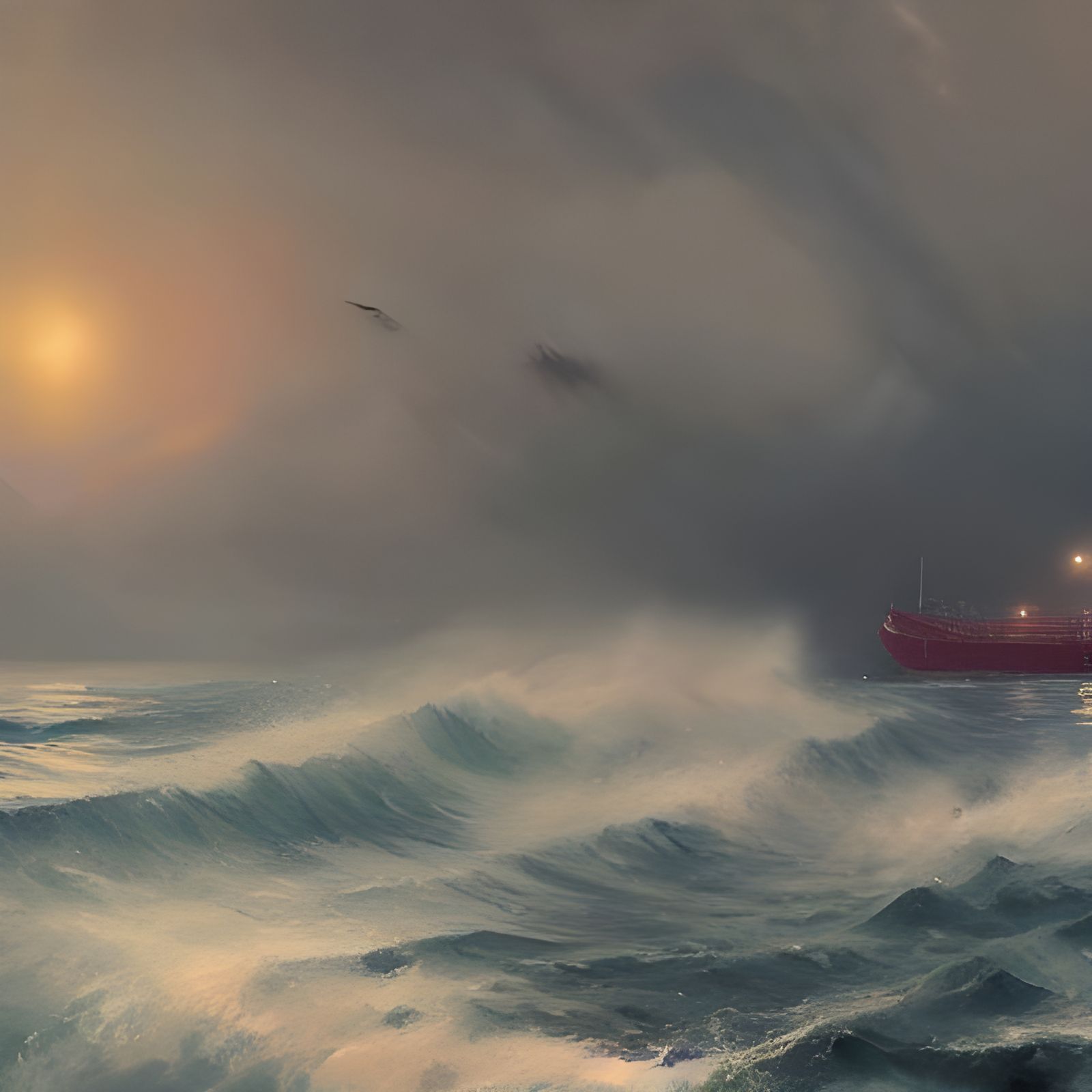 Oil Tanker in Stormy Sea, Hyperdetailed Concept Art