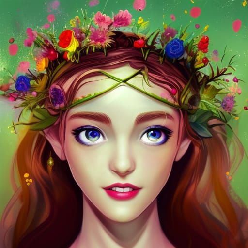 Hyperrealistic Elf Princess Portrait with Floral Crown
