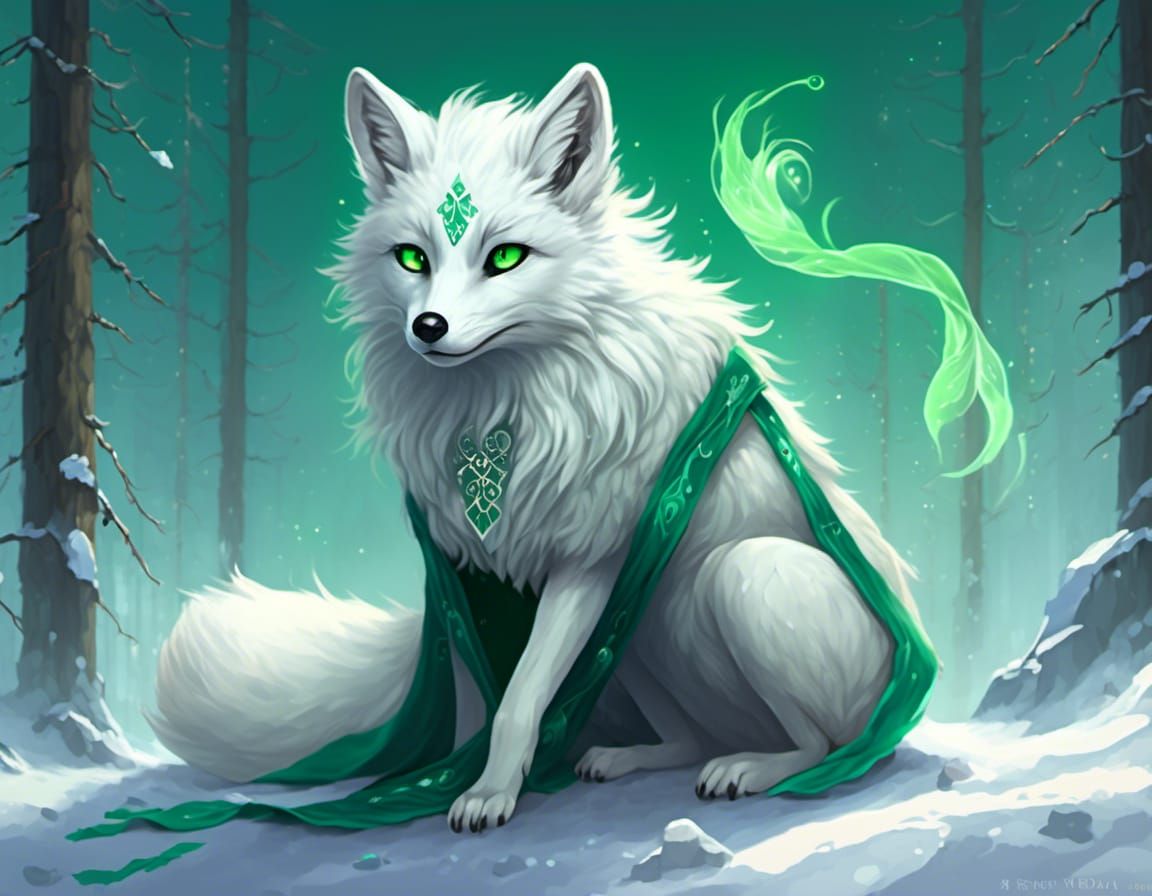 Hyperreal Arctic Fox Familiar with Green Eyes