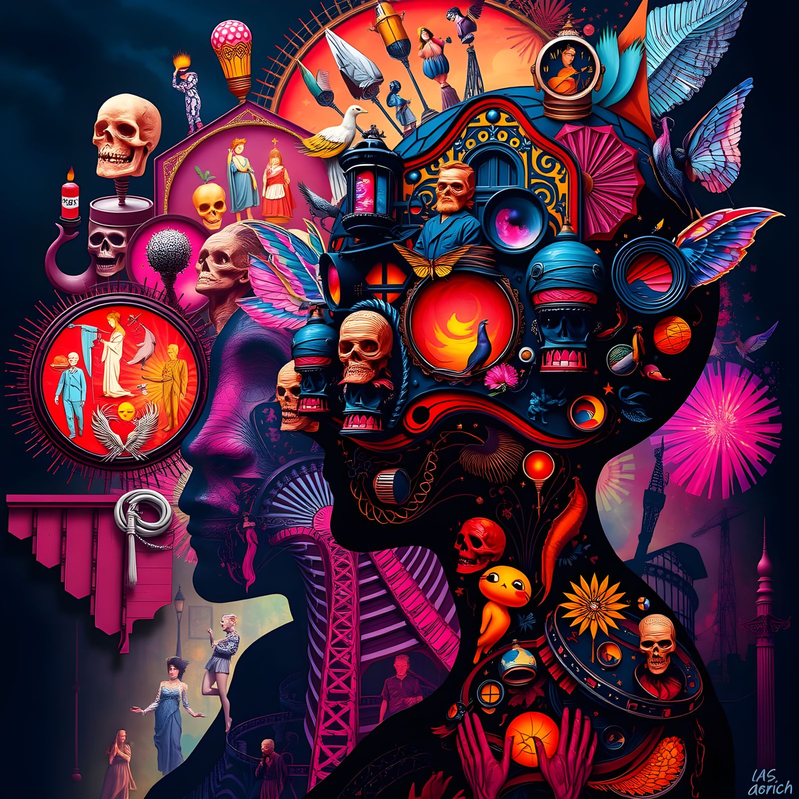 Vibrant Surreal 3D Collage of Spiritual Forms