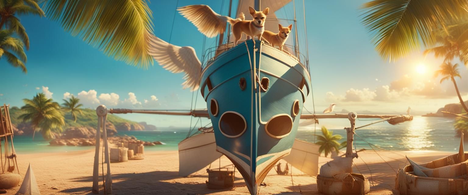 Chihuahuas on Sailboat: Cinematic Digital Matte Painting