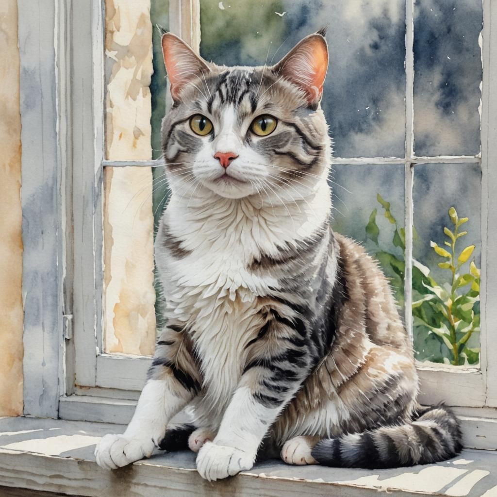 Whimsical Summer Tabby in Watercolor