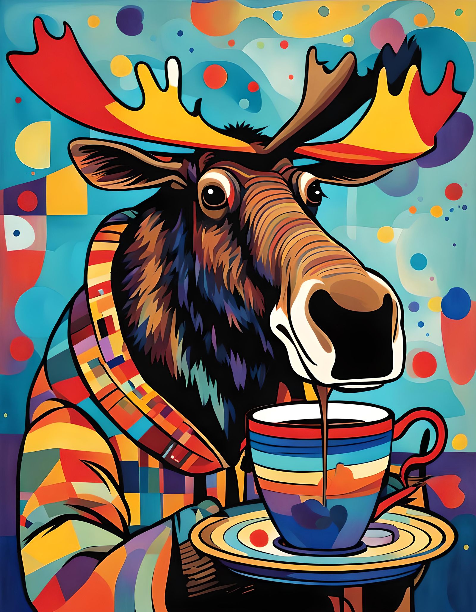 Moose Sipping Coffee: Kandinsky Inspired Art