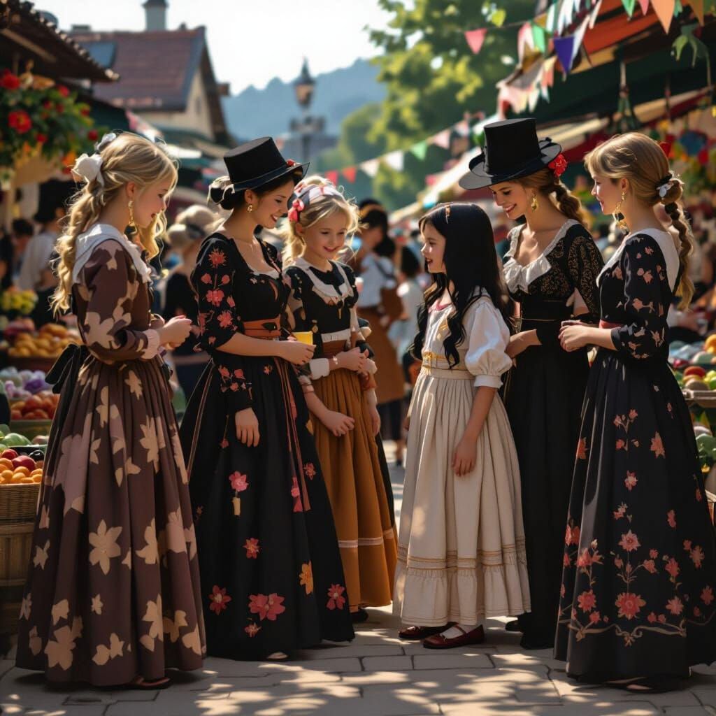 Summer Festival Marketplace with Girls and Women