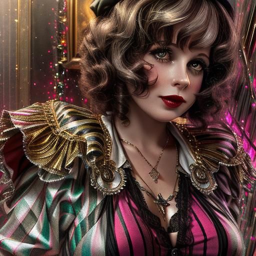 Clara Bow Portrait with Dynamic Lighting and Stripes