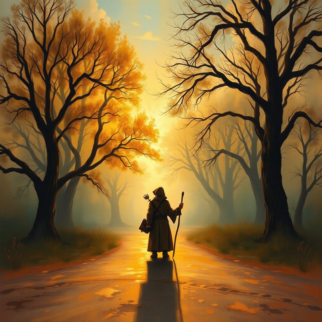 Surreal Traveler Stands at Mystifying Crossroads in Dreamlik...