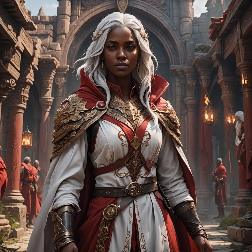Savage Androgynous Girl in Red Robes: Fantasy Art