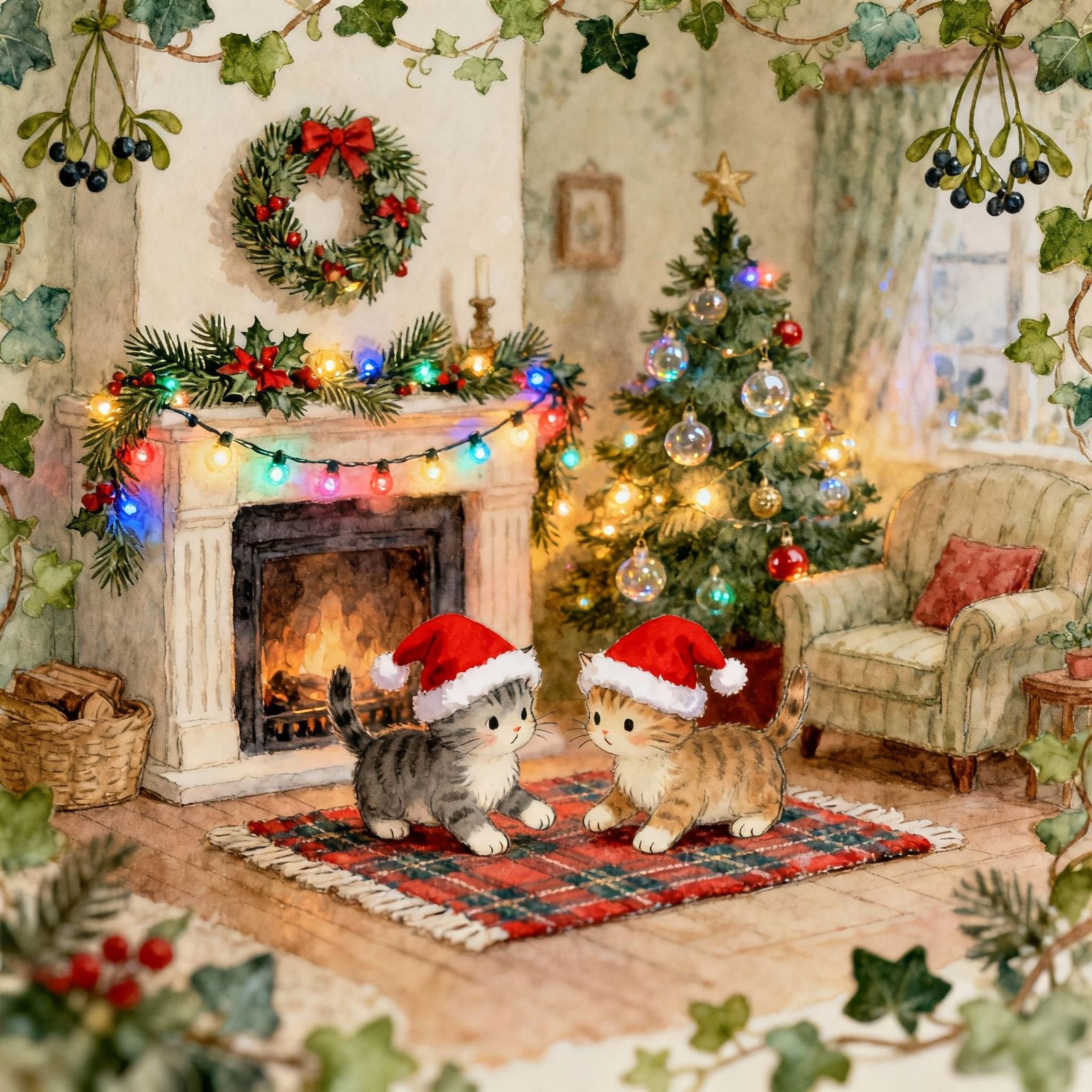 Adorable Kittens in a Cozy Holiday Diorama