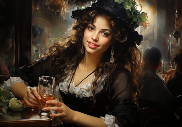 Parisian Bistro Scene in Impressionist Style