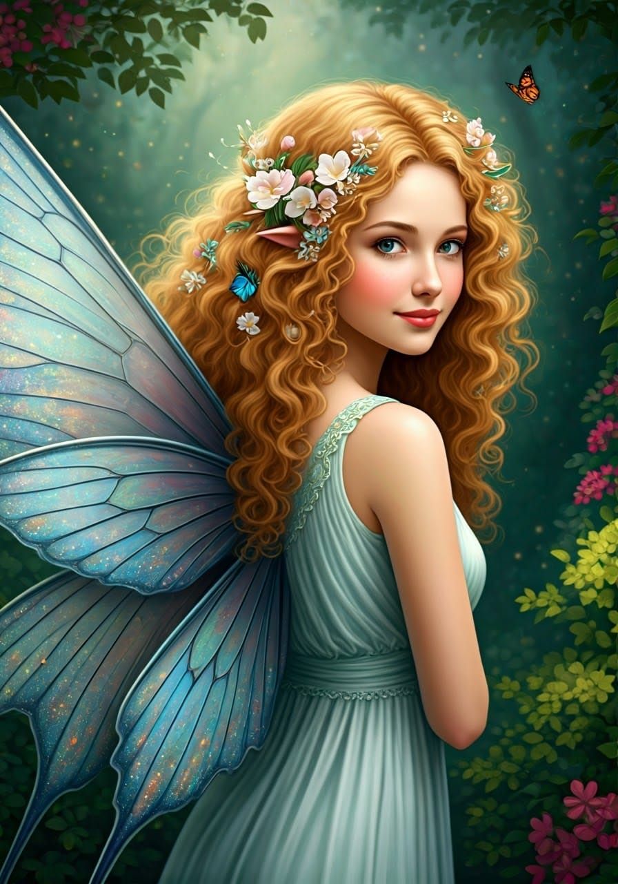 Enchanted Fairy with Whimsical Wings and Golden Hair