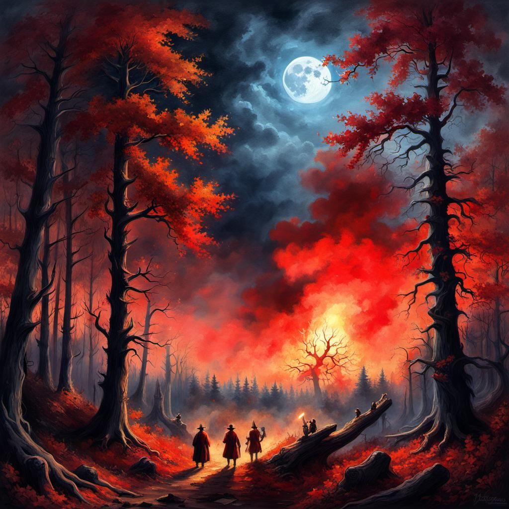 Scary Autumn Forest Bonfire: A Masterpiece Illustration