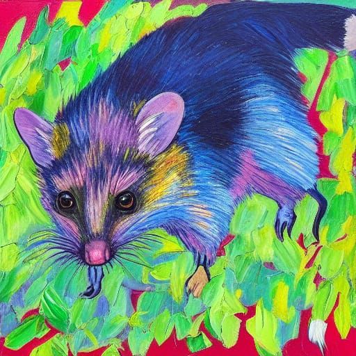 Expressive Red Opossum in a Vibrant Oil Painting