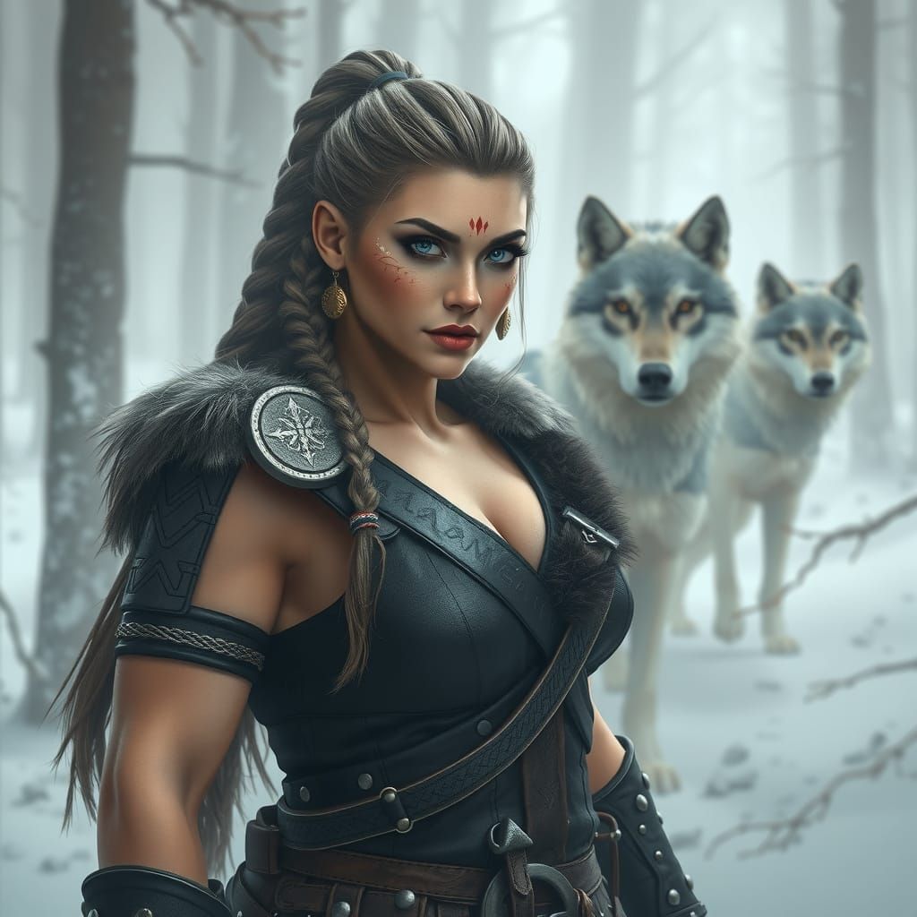 Nordic Warrior Woman in Snowy Forest