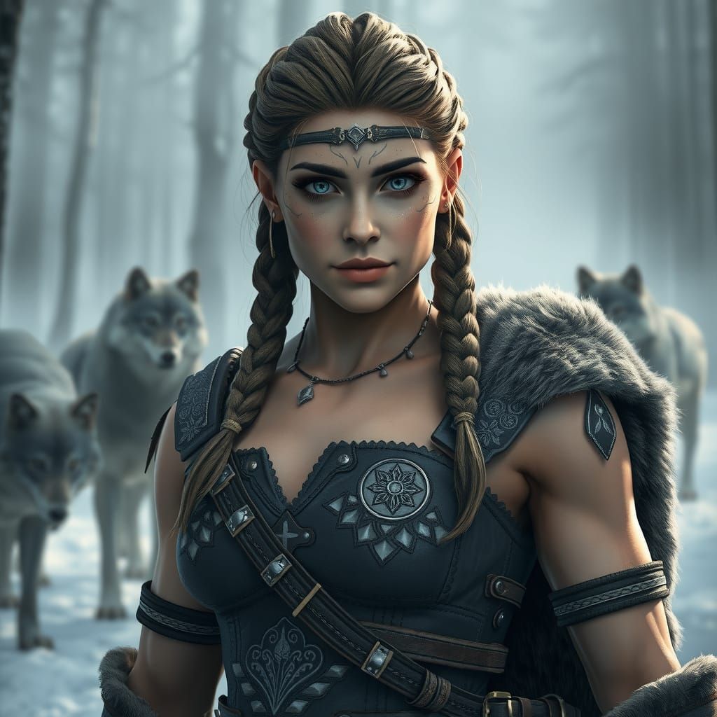 Nordic Warrior in Snowy Forest, 3D Character Design