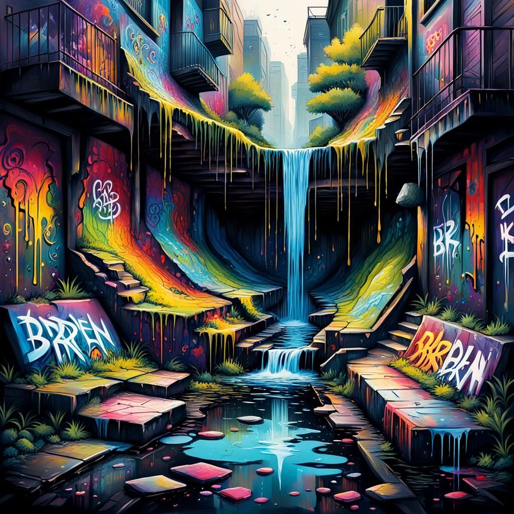 Colorful Graffiti Art with Oil Gouache Textures
