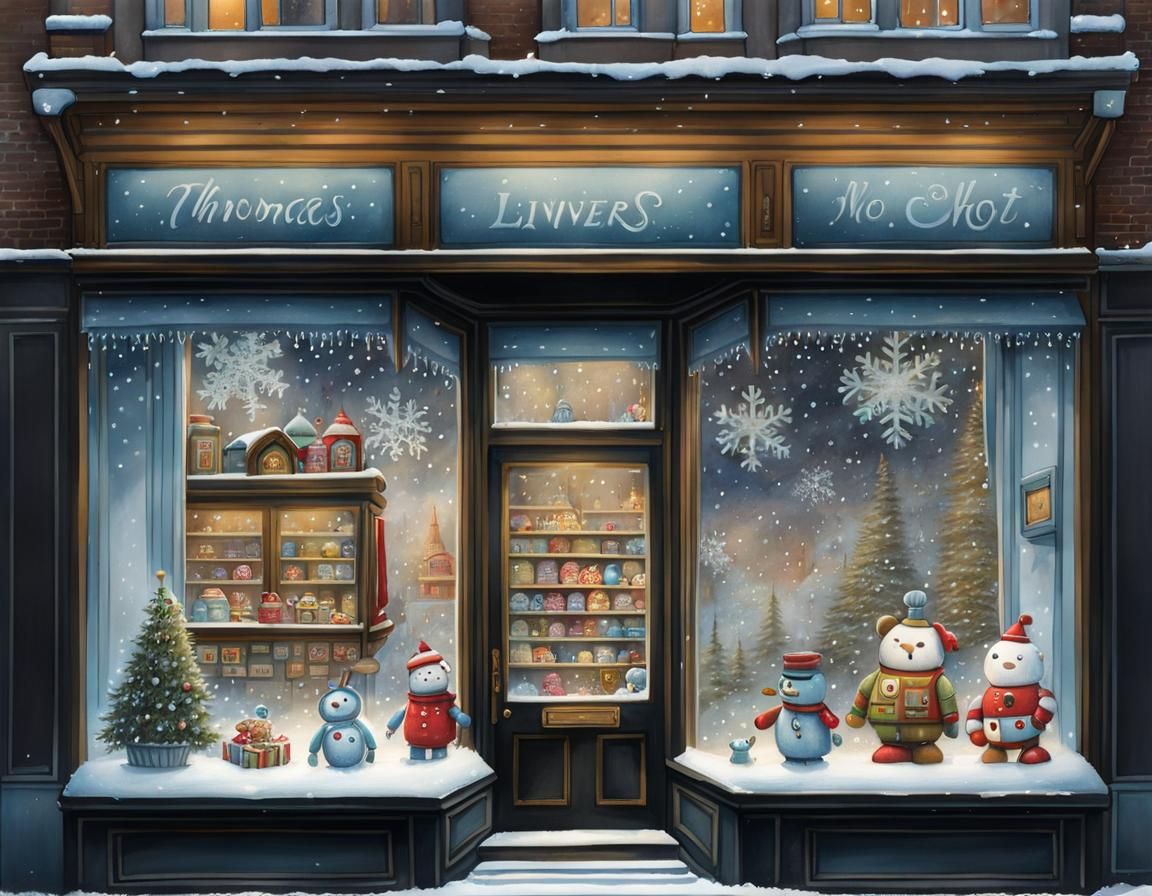 Whimsical Toy Shop Window in Watercolor Style