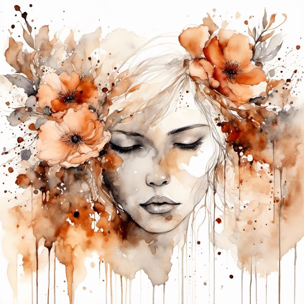 Entangled Floral Portrait in Watercolor Style