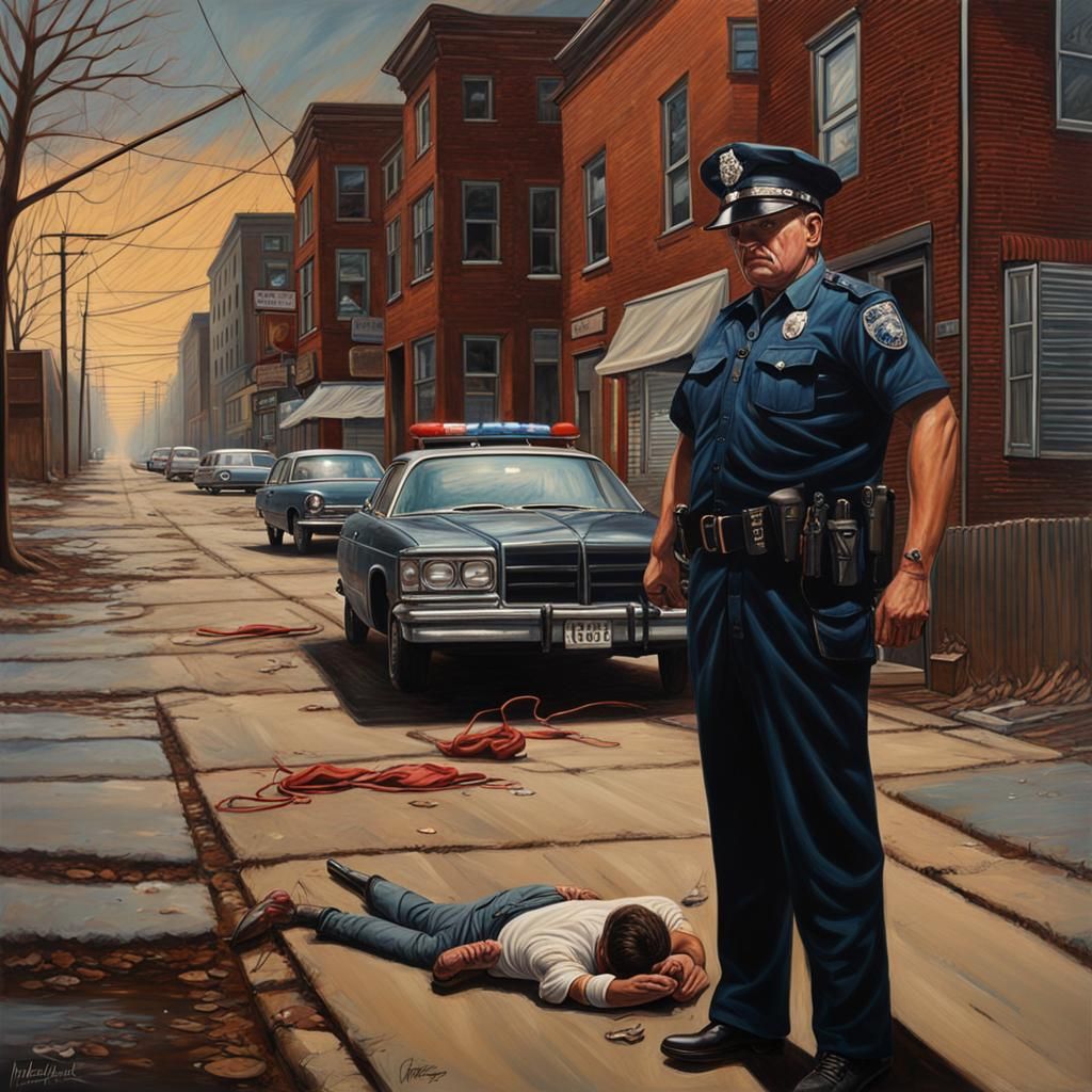 Neo-Noir Detective Crime Scene in 1980s Oil Painting